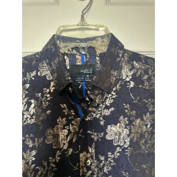 Eight X Jacquard Gold Floral Foil Button Down Shirt, Size Small - Picture 3 of 11
